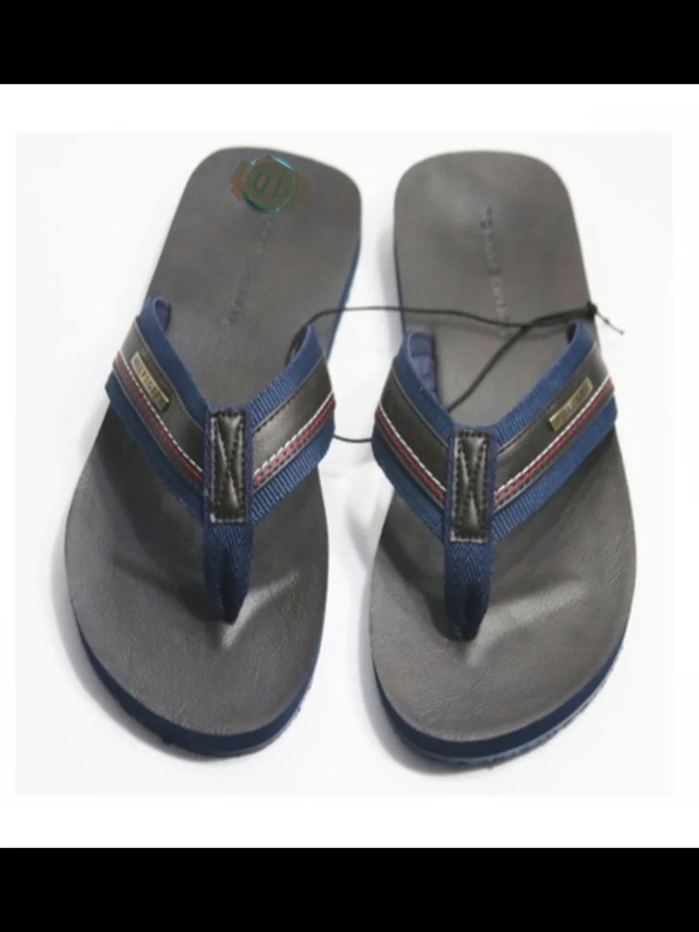 Tommy Hilfiger Brown Footbed Flip Flops with Navy Straps NWOT